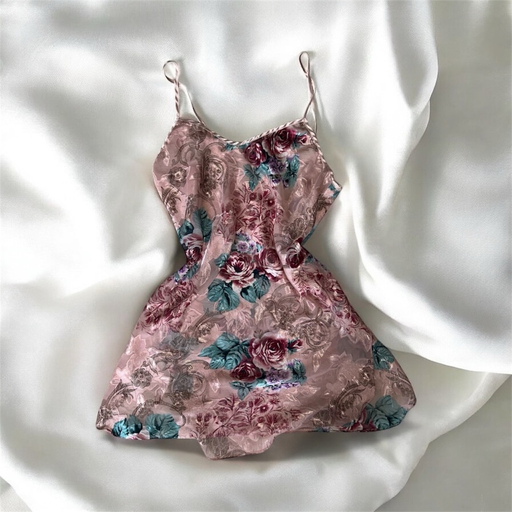 Floral Pink Satin Slip Dress